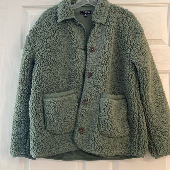 J.Crew Green Teddy Sherpa Jacket - Picture 1 of 4